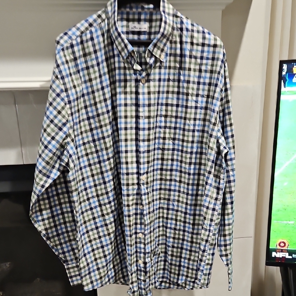 Peter Millar Blue and White Checkered Shirt